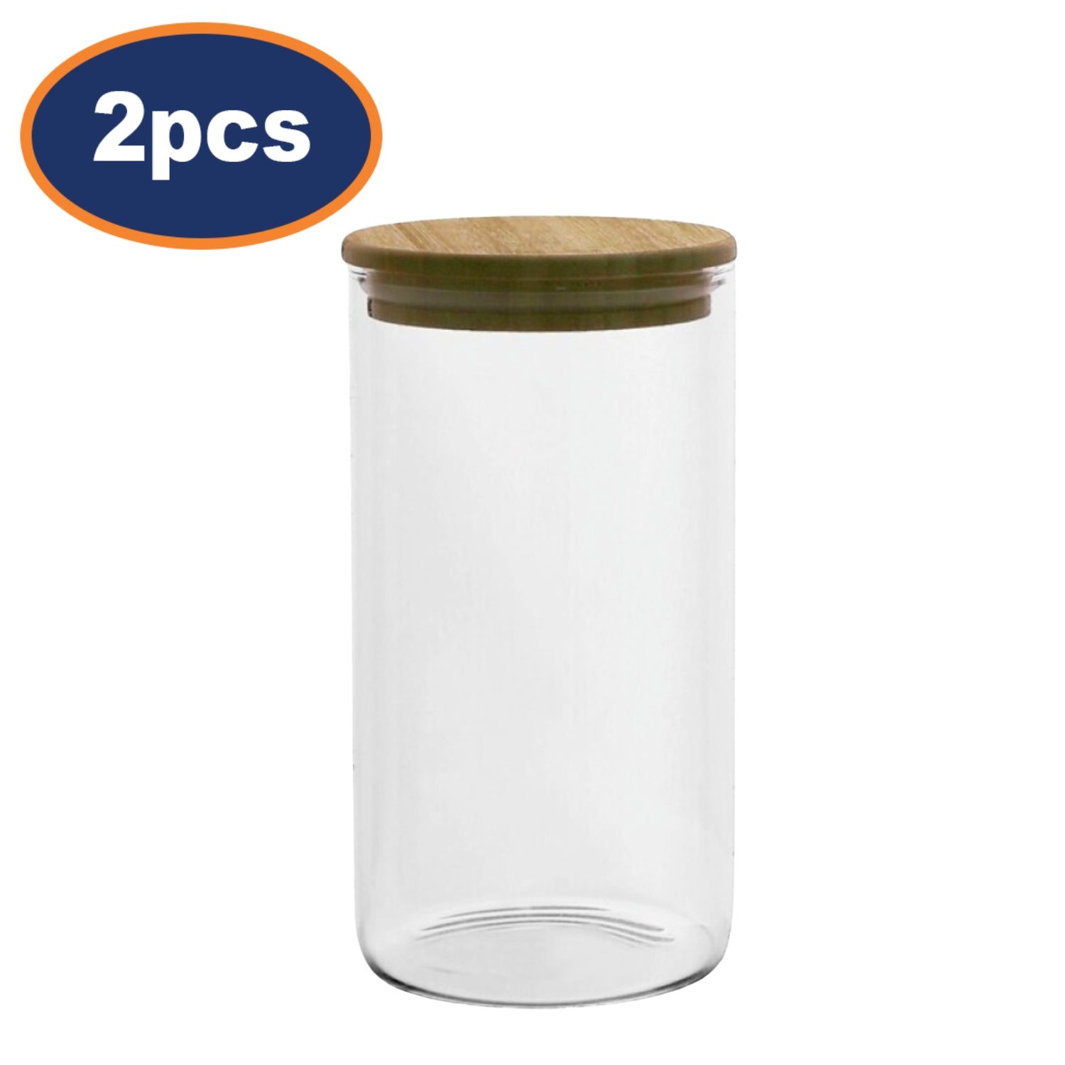 2Pcs 1.1L Wood Lid Airtight Glass Canister Jar