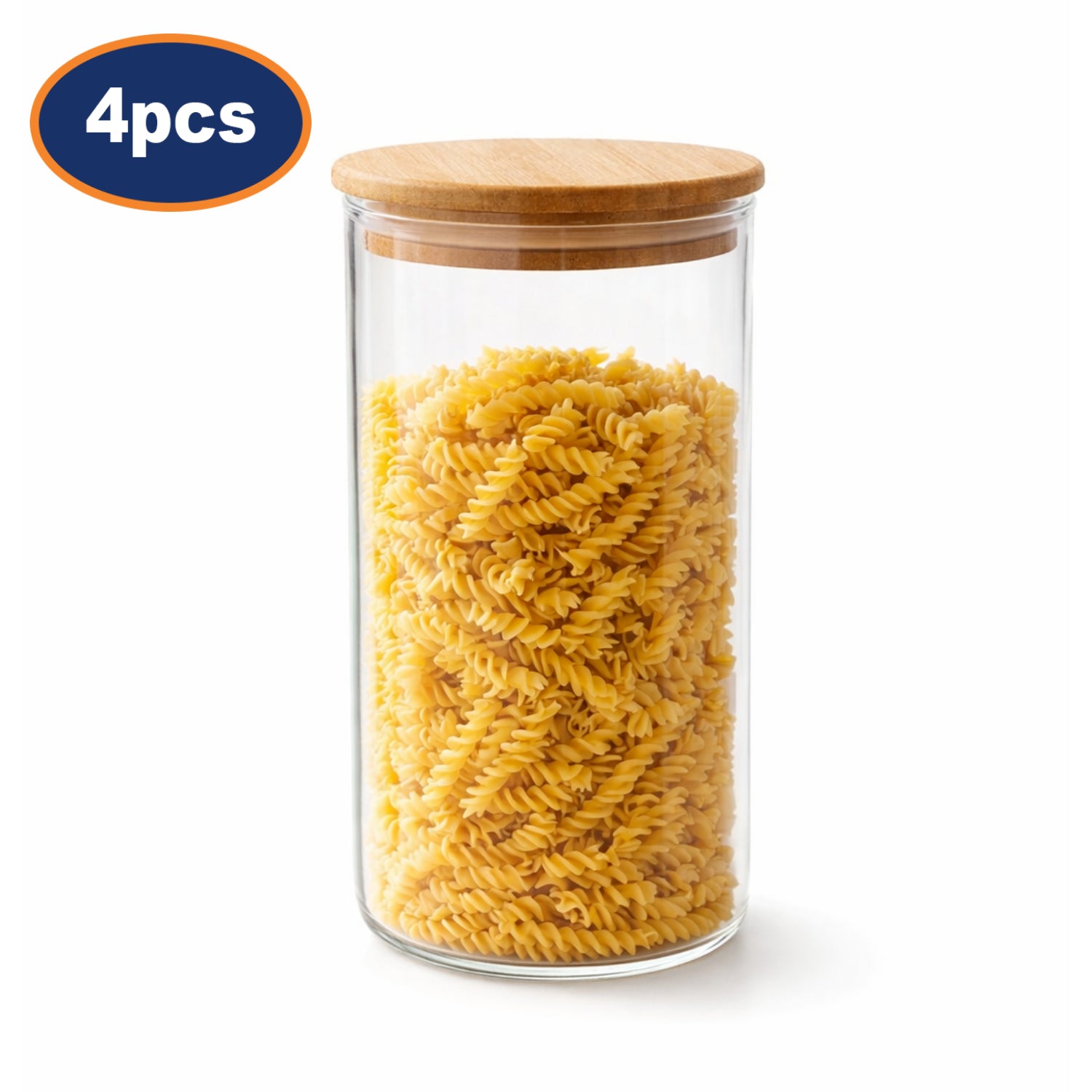 4Pcs 1.1L Wood Lid Airtight Glass Canister Jar