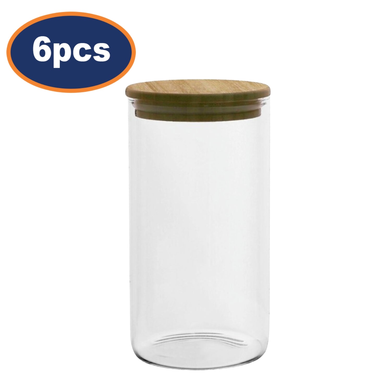 6Pcs 1.1L Wood Lid Airtight Glass Canister Jar