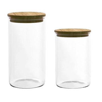 2Pcs 700ml & 1.1L Airtight Glass Storage Jar Set Canister With Wooden Lid