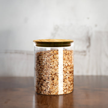 2Pcs 700ml Wood Lid Airtight Glass Storage Jar