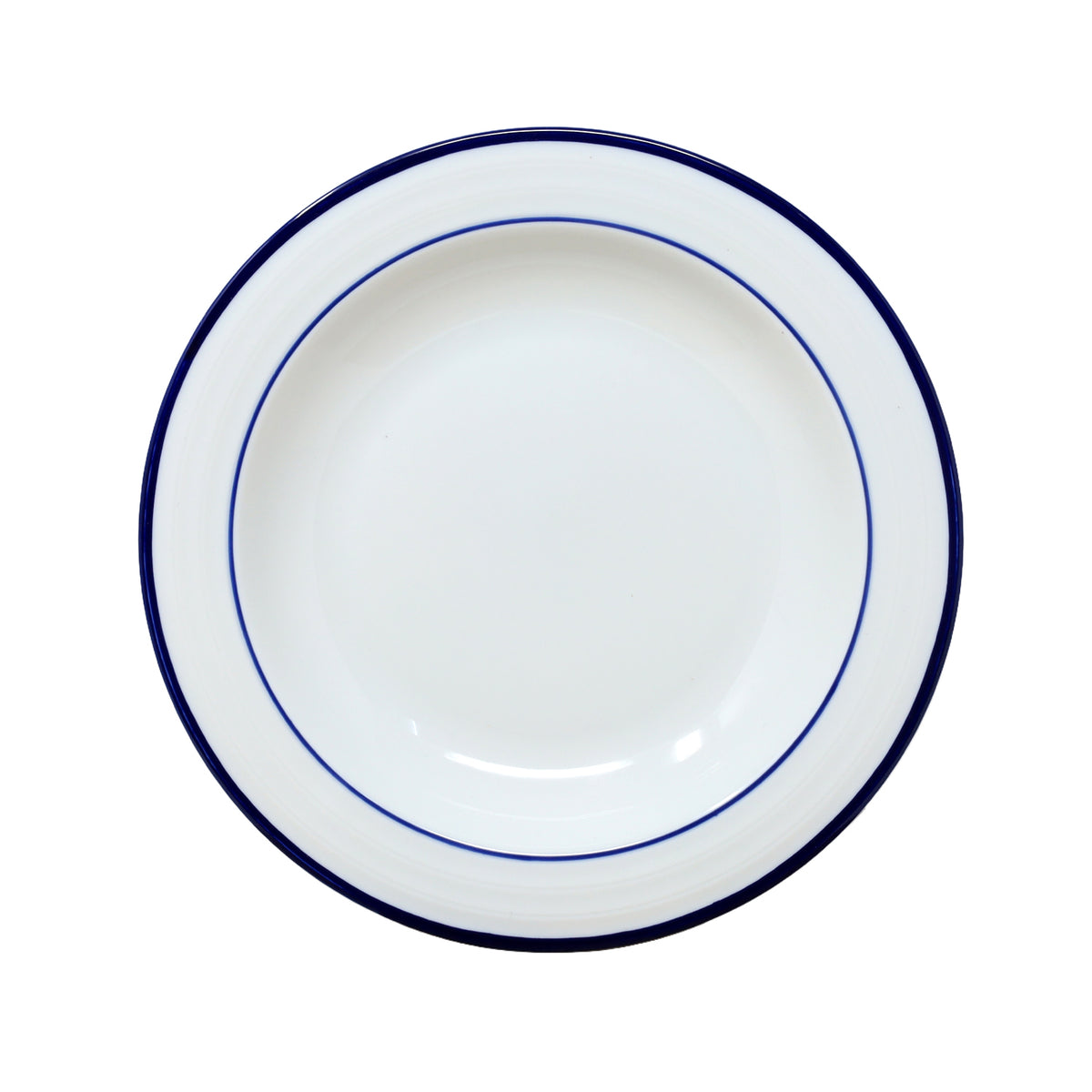 23cm Stoneware White Blue Rim Round Soup Plate