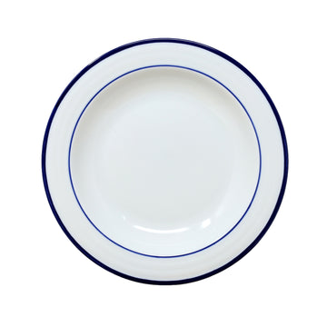 23cm Stoneware White Blue Rim Round Soup Plate
