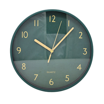 24.5cm Green Quartz Round Gold Wall Clock