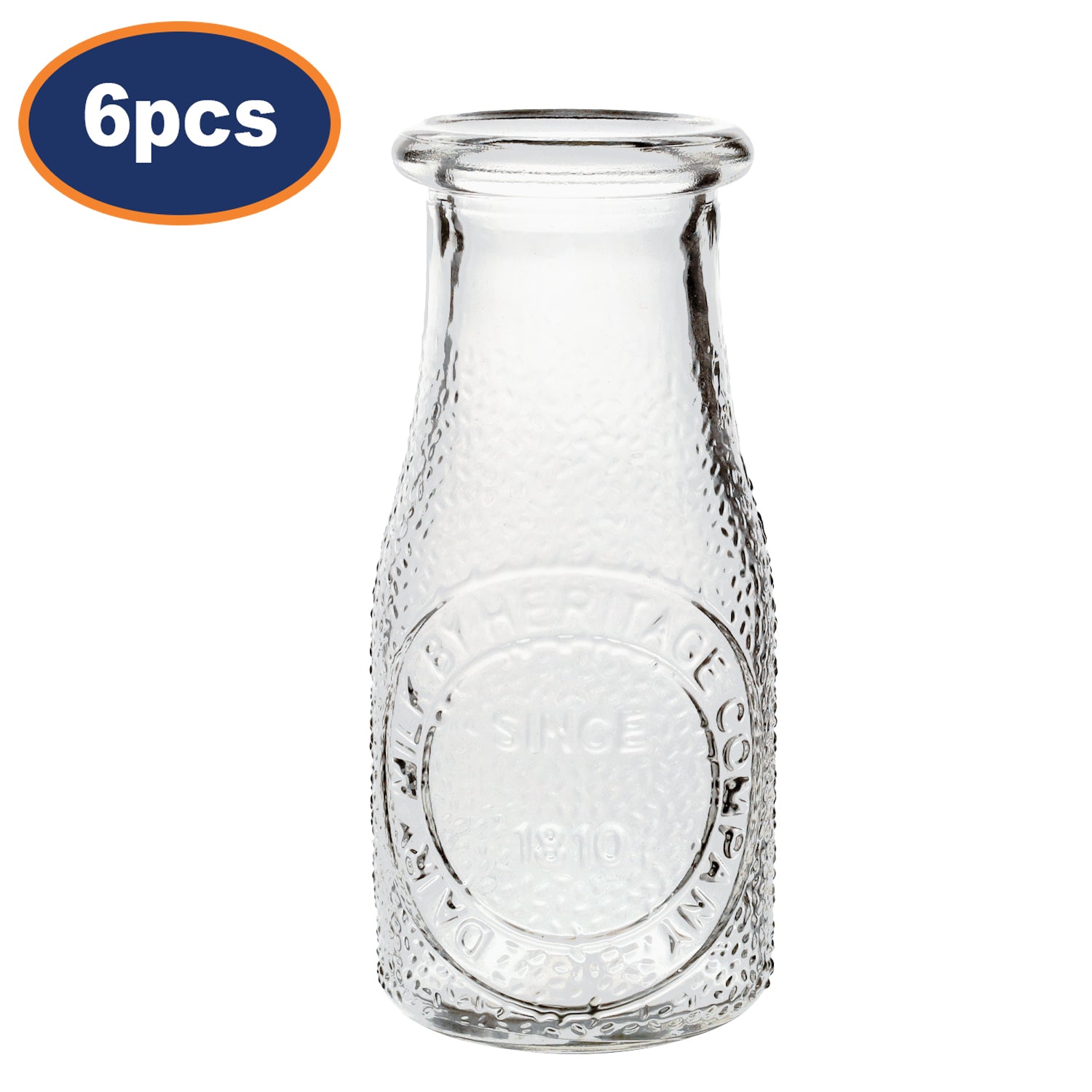 6Pcs 220ml Heritage Glass Juice Bottle Clear Embossed Milk Jug