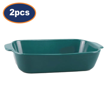 2Pcs Teal Ceramic Baking Dish with Handles Set
