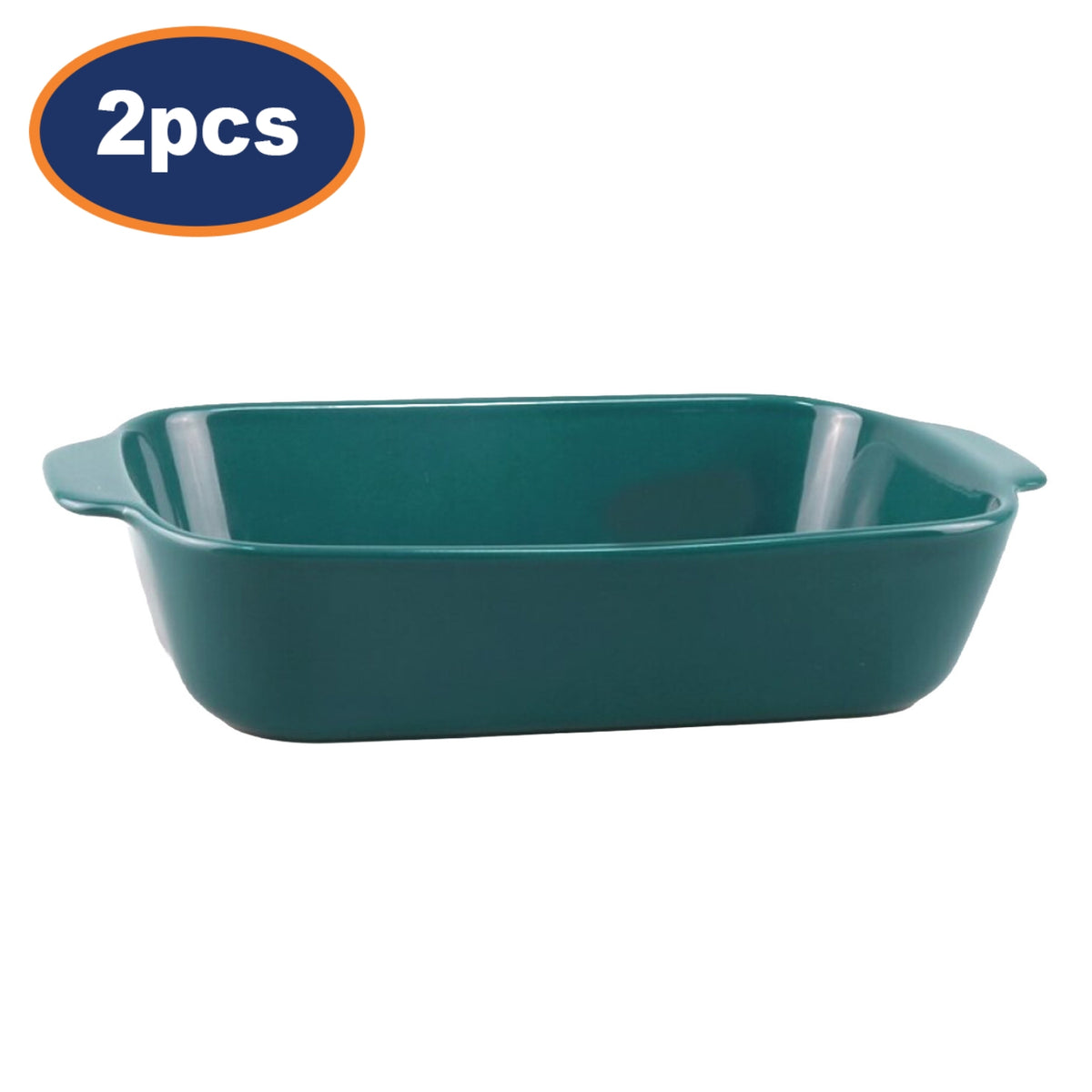 2Pcs Teal Ceramic Baking Dish with Handles Set