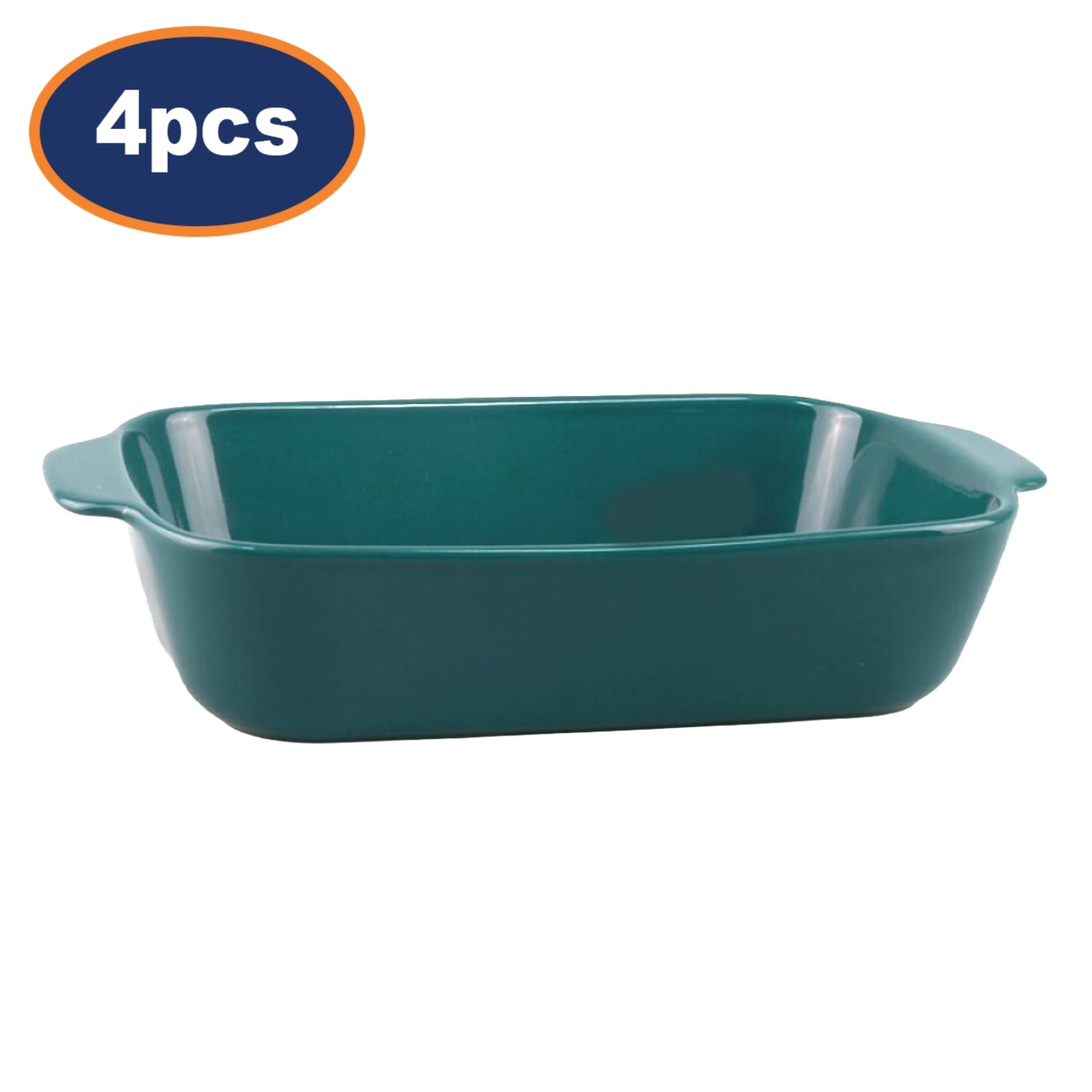 4Pcs Teal Ceramic Baking Dish with Handles Set