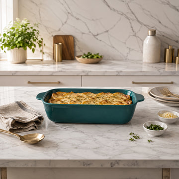 4Pcs Teal Ceramic Baking Dish with Handles Set