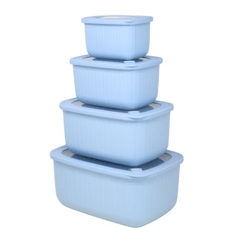 4 Piece Rectangle Food Storage Container Set Blue Stackable