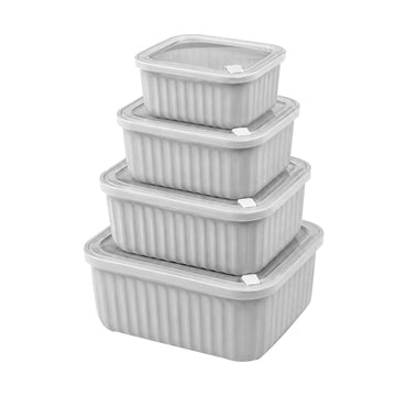 4 Piece Rectangle Food Storage Container Set Grey Stackable