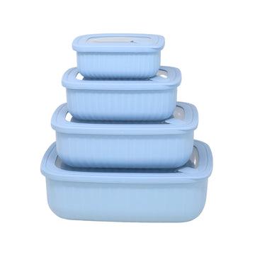4 Piece Rectangle Food Storage Container Set Blue Stackable