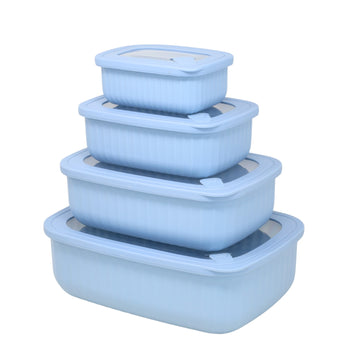 4 Piece Rectangle Food Storage Container Set Blue Stackable