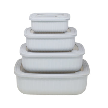 4 Piece Rectangle Food Storage Container Set Grey Stackable
