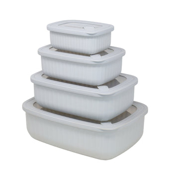 4 Piece Rectangle Food Storage Container Set Grey Stackable