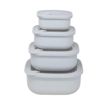 4 Piece Square Food Storage Container Set Grey Stackable