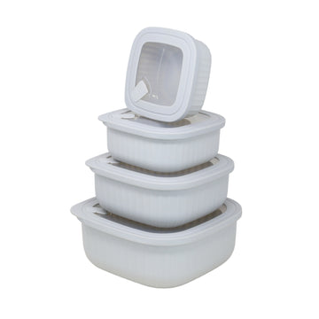 4 Piece Square Food Storage Container Set Grey Stackable