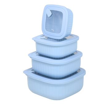 4 Piece Square Food Storage Container Set Blue Stackable