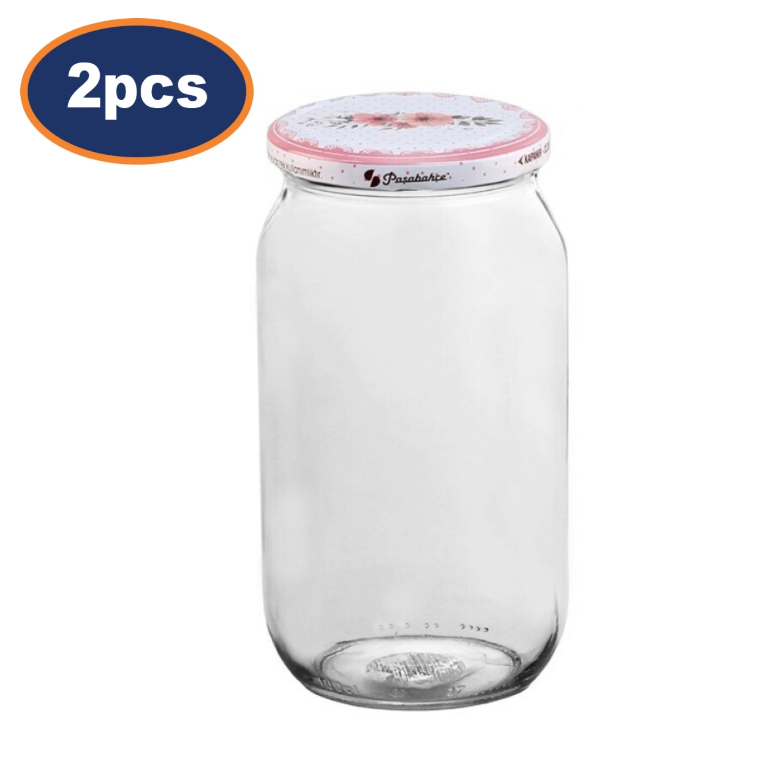 2Pcs 1L Clear Glass Storage Jars with Floral Lid Set