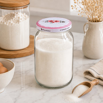 4Pcs 1L Clear Glass Storage Jars with Floral Lid Set