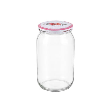 1L Glass Storage Jar with Floral Lid Kitchen Canister