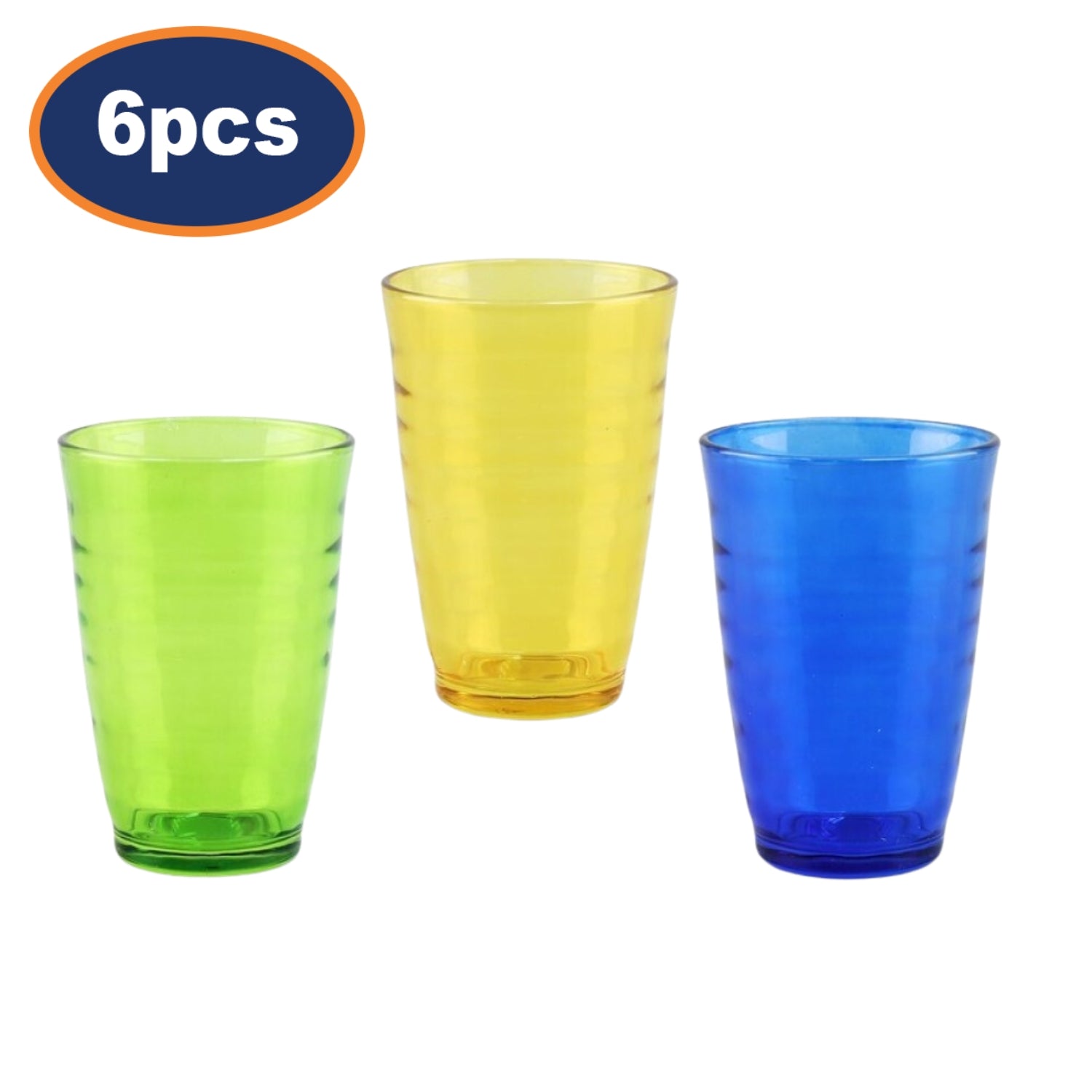 6Pcs 350ml Blue Green Yellow Coloured Glass Tumblers Set