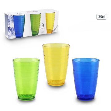 3Pcs Coloured 350ml Blue Green Yellow Glass Tumblers Set