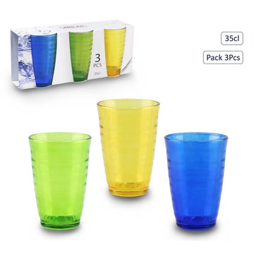 3Pcs Coloured 350ml Blue Green Yellow Glass Tumblers Set