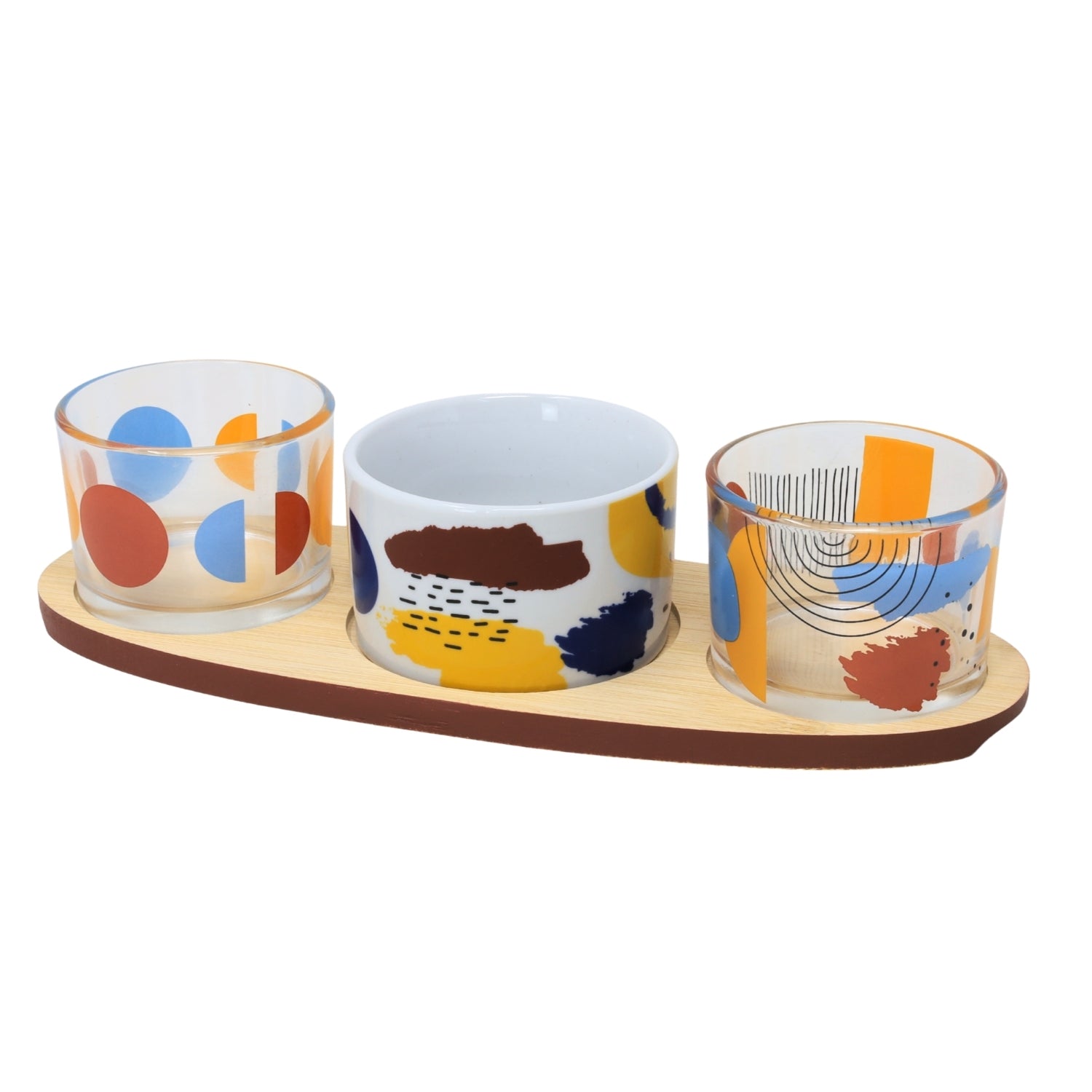 Condiment Dip Bowl Set with Wooden Tray