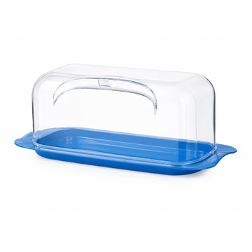 36cm Bread & Cake Storage Box with Clear Acrylic Lid - Blue Plastic Bread Bin