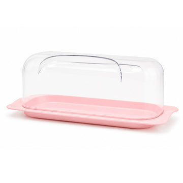 36cm Bread & Cake Storage Box with Clear Acrylic Lid - Pink Plastic Bread Bin