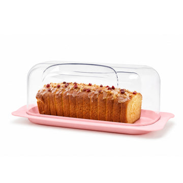 36cm Bread & Cake Storage Box with Clear Acrylic Lid - Pink Plastic Bread Bin