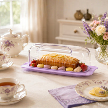 36cm Bread & Cake Storage Box with Clear Acrylic Lid - Purple Plastic Bread Bin