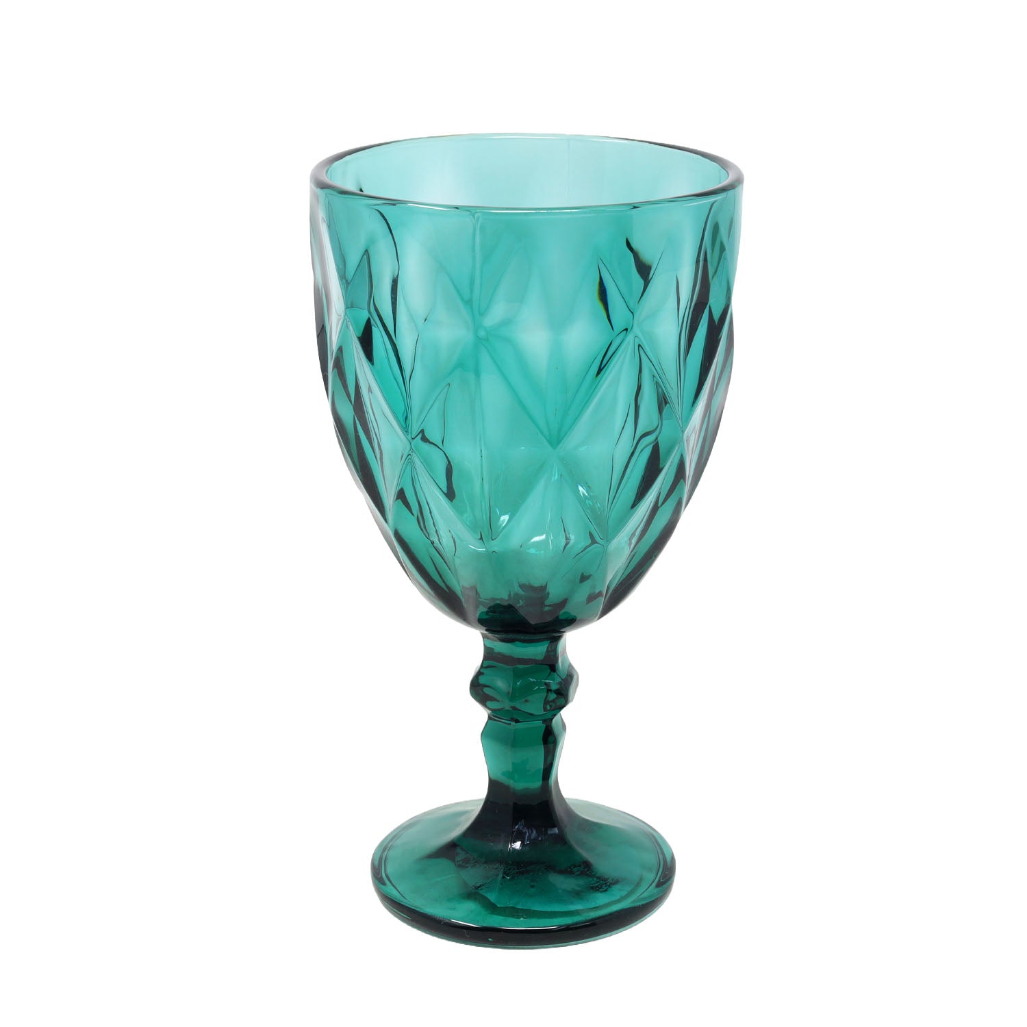 300ml Green Diamond-Cut Textured Goblet Glass