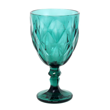 6Pcs 300ml Green Diamond-Cut Textured Goblet Glass
