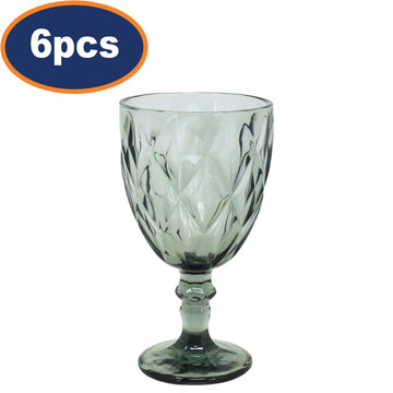 6Pcs 300ml Grey Diamond-Cut Textured Goblet