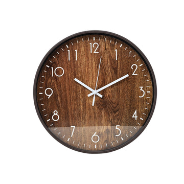 29cm Dark Brown Wood Effect Plastic Wall Clock