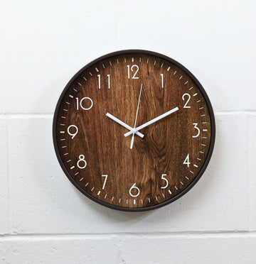 29cm Dark Brown Wood Effect Plastic Wall Clock