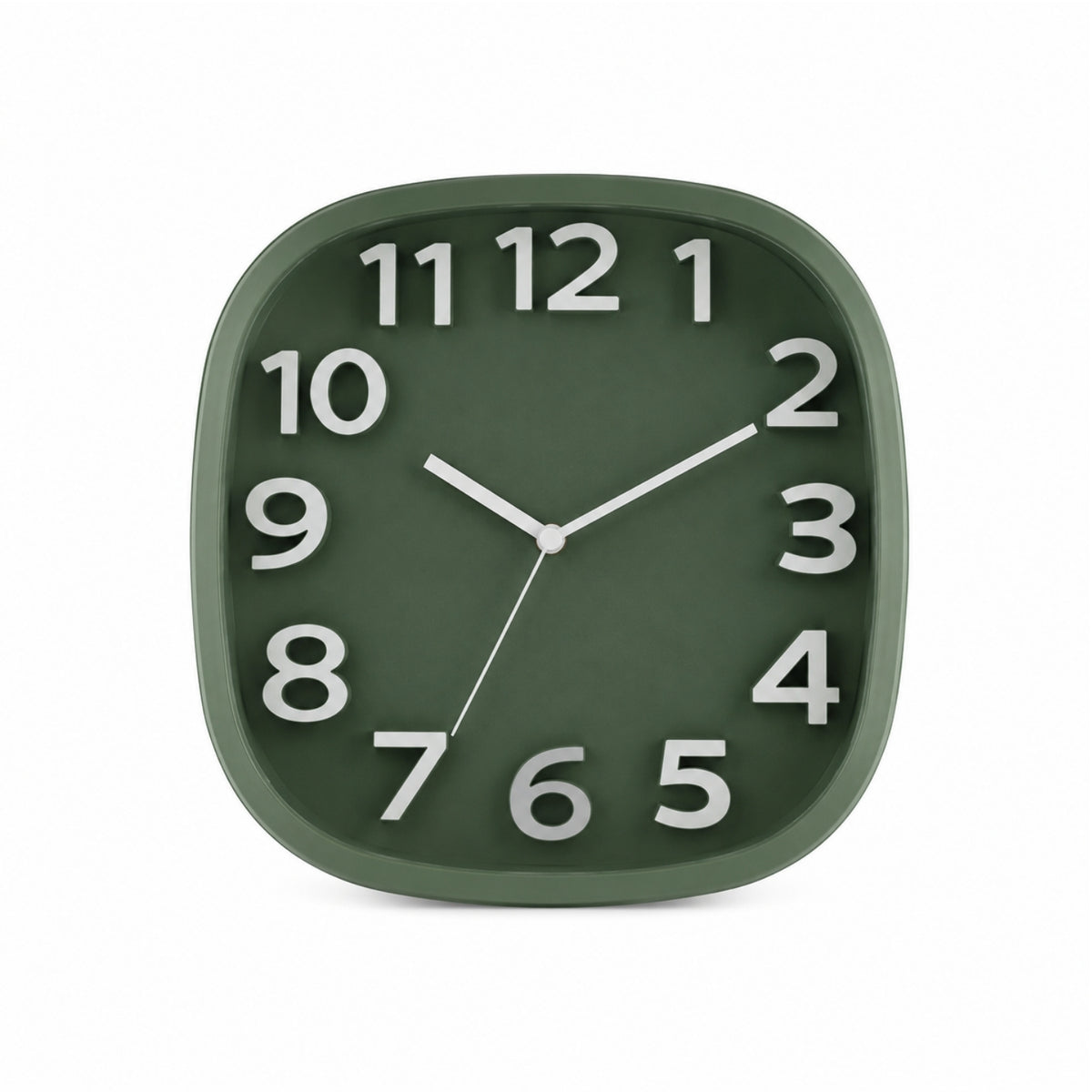 30cm Modern Square Wall Clock Green - Large Numbers Quartz Battery Operated Home Decor