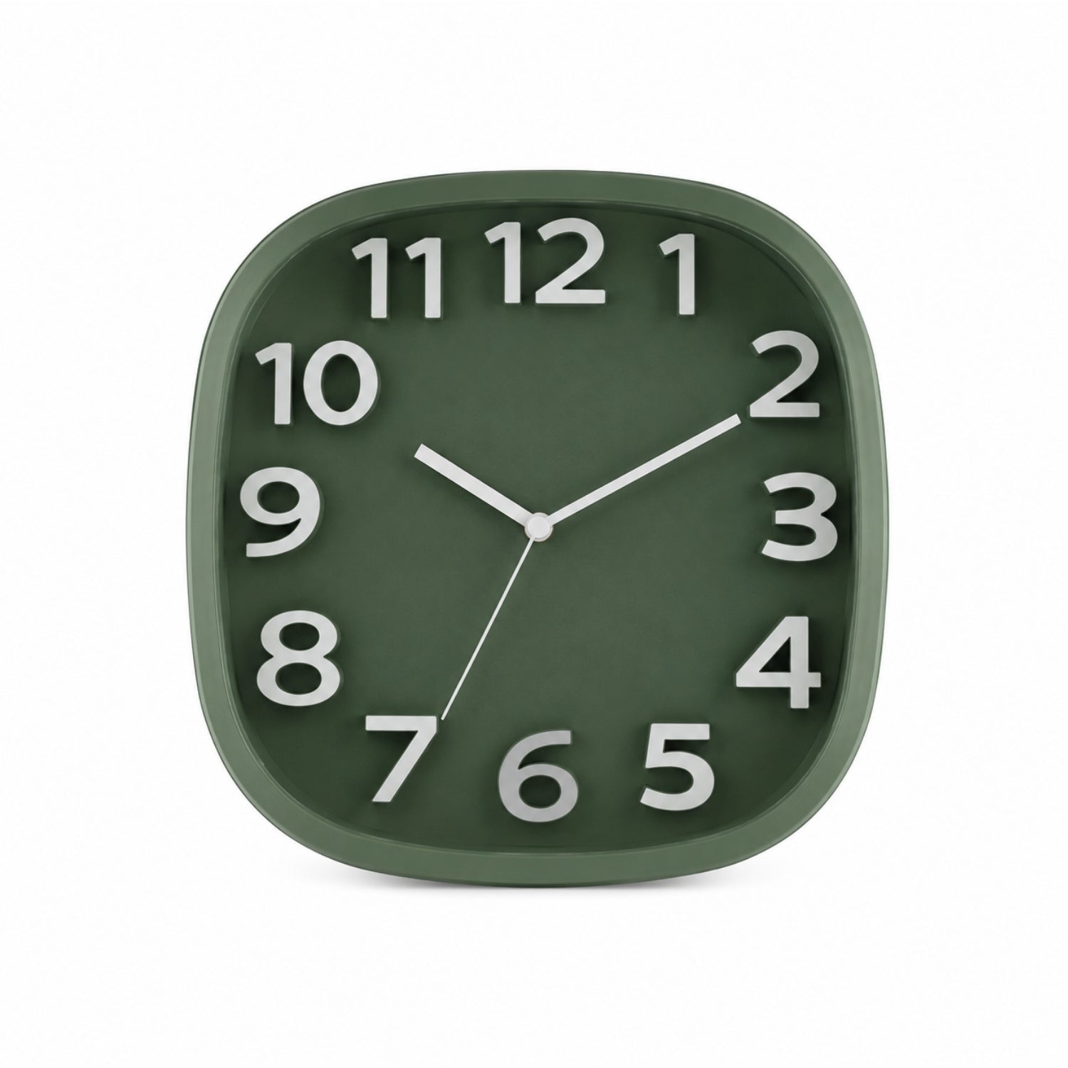 30cm Modern Square Wall Clock Green - Large Numbers Quartz Battery Operated Home Decor