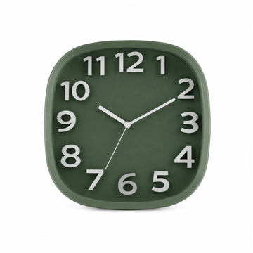 30cm Modern Square Wall Clock Green - Large Numbers Quartz Battery Operated Home Decor