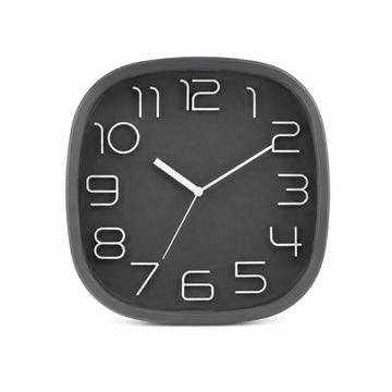 30cm Modern Square Wall Clock Grey - Large Numbers Quartz Battery Operated Home Decor