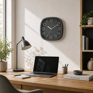 30cm Modern Square Wall Clock Grey - Large Numbers Quartz Battery Operated Home Decor