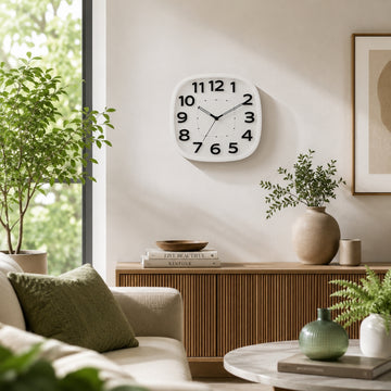 30cm Modern Square Wall Clock White - Large Numbers Quartz Battery Operated Home Decor