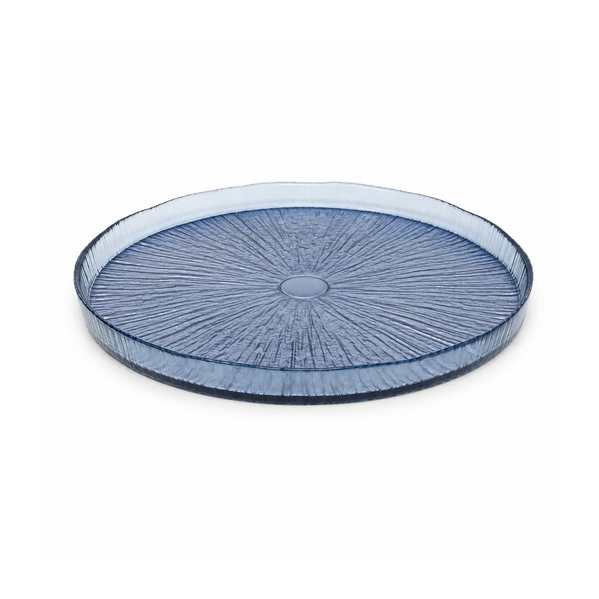 32cm Blue Textured Glass Serving Platter Decorative Plate