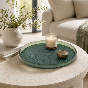 32cm Green Textured Glass Serving Platter Decorative Plate
