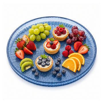 32cm Blue Textured Glass Serving Platter Decorative Plate