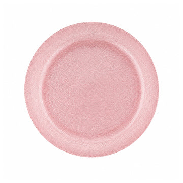 33cm Pink Textured Glass Serving Platter Decorative Plate