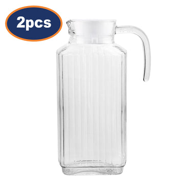 2Pcs 1.8L Square Clear Glass Pitcher with Plastic Lid
