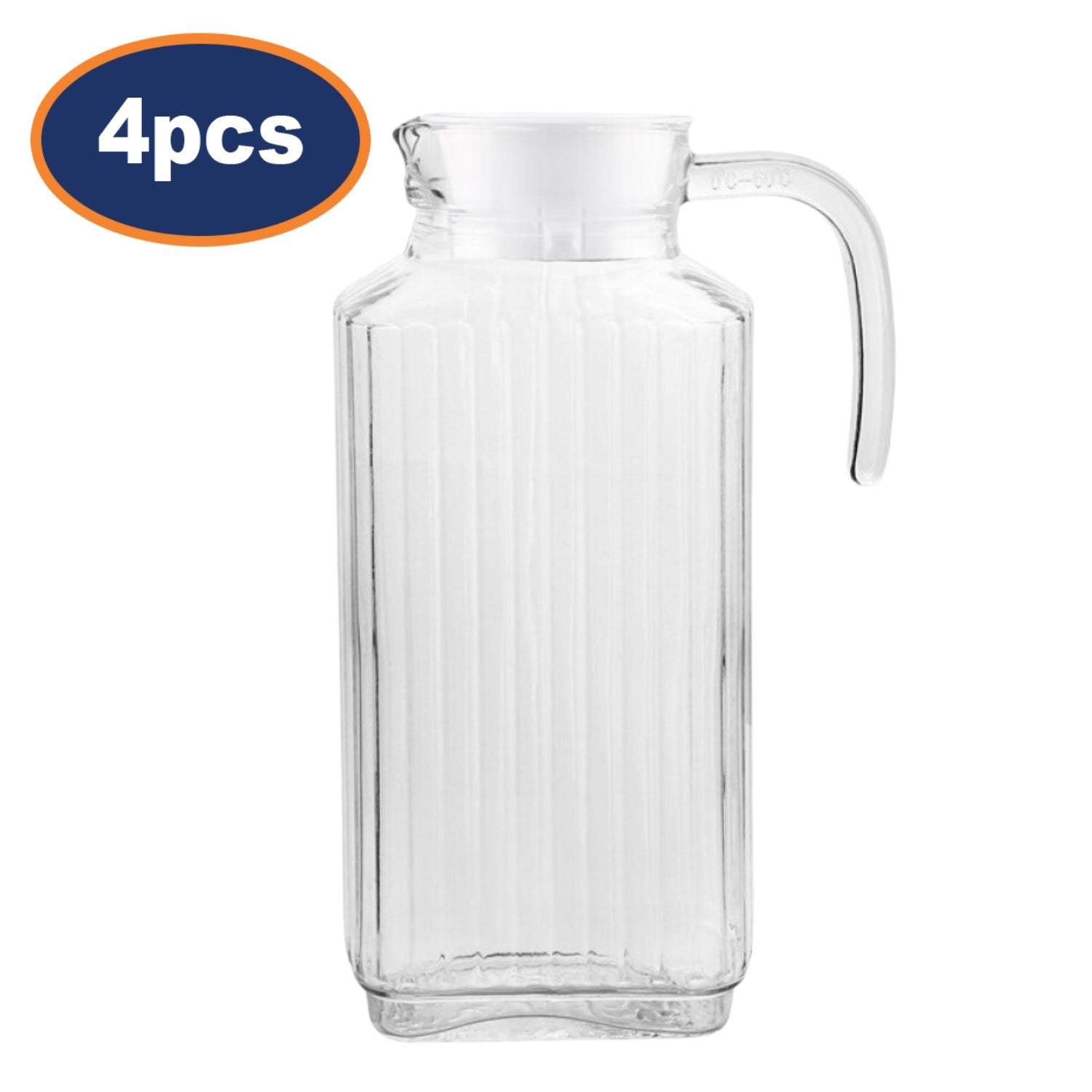 4Pcs 1.8L Square Clear Glass Pitcher with Plastic Lid